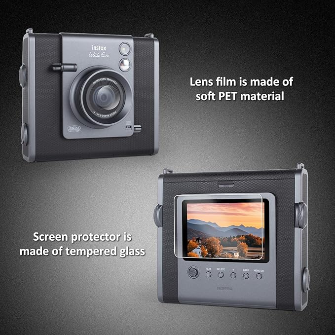 kinokoo Screen Protector for Fuji Instax WIDE EVO Camera, 0.25mm 9H Hardness Crystal Clear Tempered Glass Film for Instax WIDE EVO with Soft PET Lens Film - Anti- Scratch & Bubble-free (3+3 Packs)