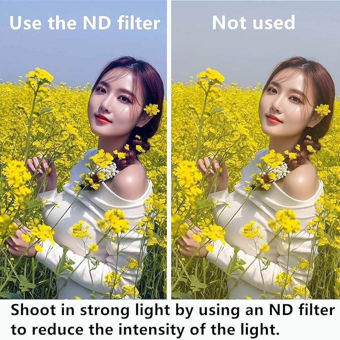 ND Filter for iPhone,Clip-on Phone Lens Adjustable Neutral Density Filter Kit,Variable 2-400 (1-16 Stops) Multiple Coatings, Water and Scratch Resistant.