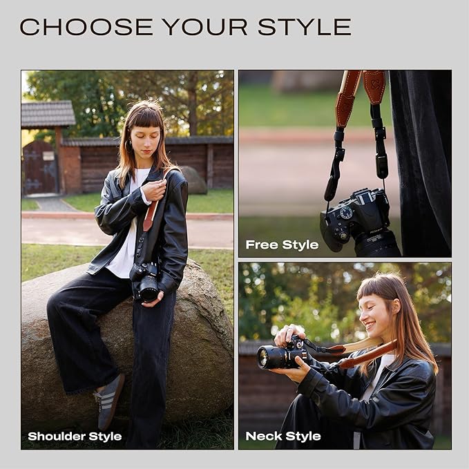 C Coiro Classic Leather Camera Strap with Quick Release, Sling Neck DSLR SLR Camera Shoulder Strap for Photographers