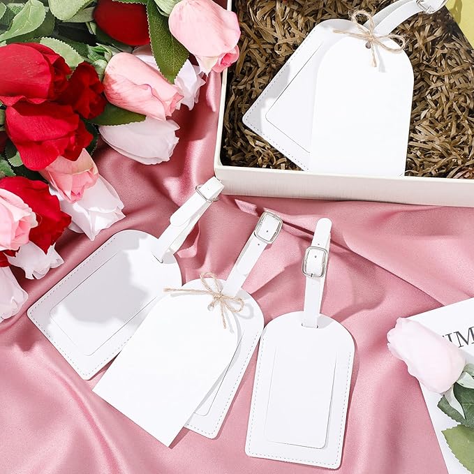 Amylove 48 Sets Leather Luggage Tags Bulk Wedding Favors Luggage Tags for Guests Bridal Gifts Wedding Bridal Shower Gift PU Leather with Name ID Card Tag for Guests