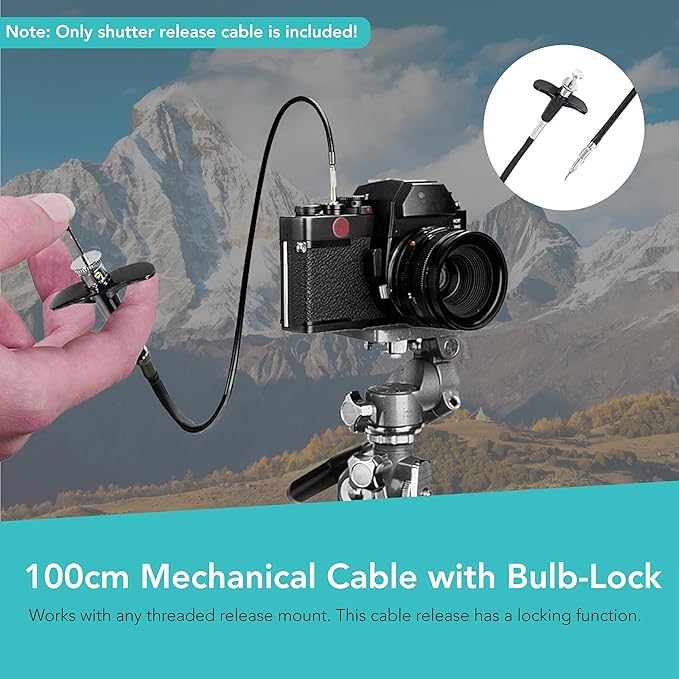Foto&Tech 100cm Mechanical Shutter Release Cable with Bulb-Lock Compatible with Nikon Df/ F80/ F4/ FM2/ F3/ FE/ FM3a, Fujifilm X-E3/X-Pro2/X10/X100/X-PRO1/X-E1/DF-1, Leica M6/M8/AE-1,Minolta SRT-200