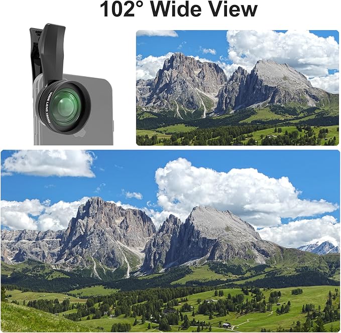 18mm Wide Angle Lens for iPhone Samsung and Android Smartphone, with 17mm Thread Universal Phone Lens Clip and Black Portable Bag