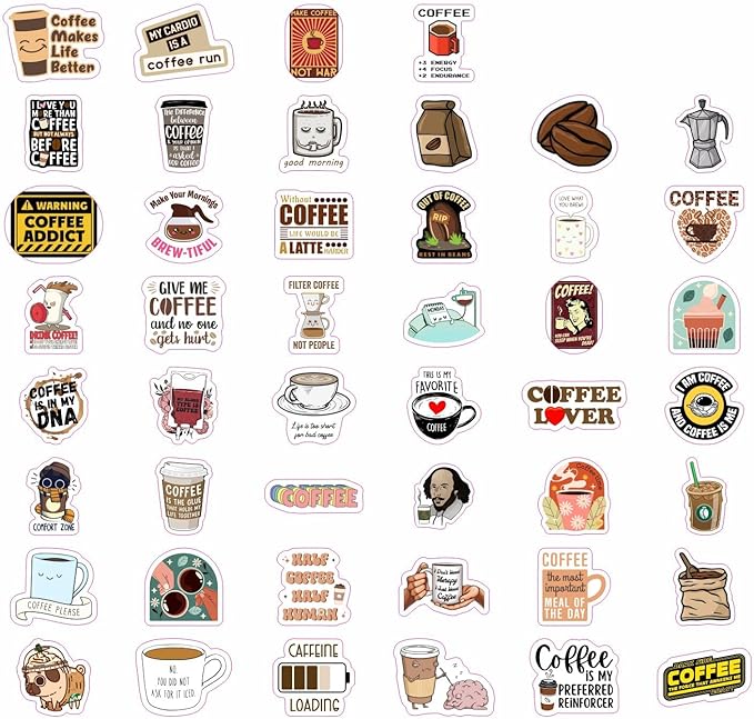 BulbaCraft 100Pcs Funny Coffee Stickers for Planner, Coffee Funny Quote Decals for Laptop, Scrapbook & Water Bottles, Gifts for Women & Men