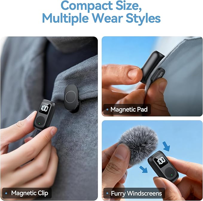 occiam Mini Lavalier Microphone for iPhone & Android Wireless Microphones Noise Reduction Magnetic Mini Lapel Mic with 54H Charging Case for YouTube Podcast Tiktok Vlogging Video Recording Black