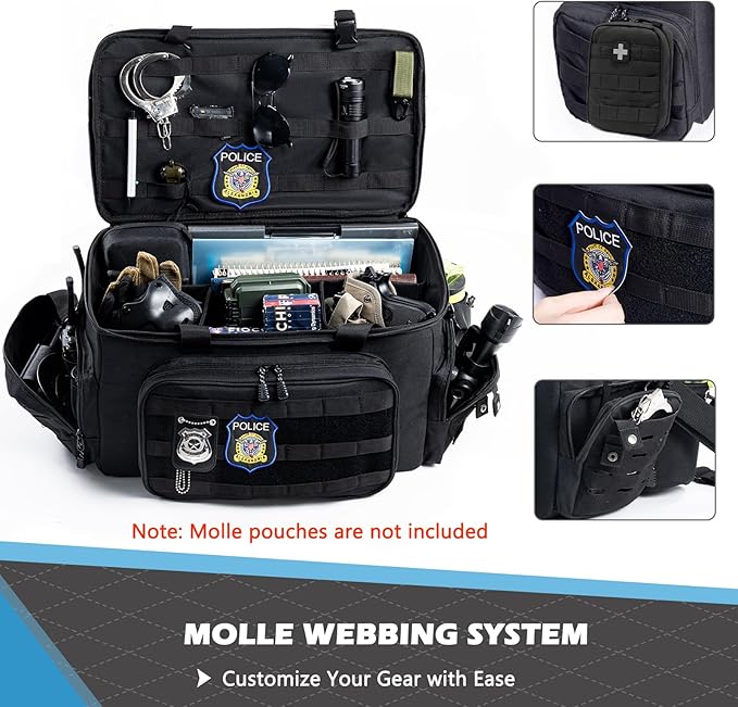 Patrol Bag Law Enforcement - Police Duty Bag - Water Resistant Car Front Seat Organizer with 15.6" Laptop Storage and Molle System for Police Gear, EMTs, Cameras, Pet Detective Gear