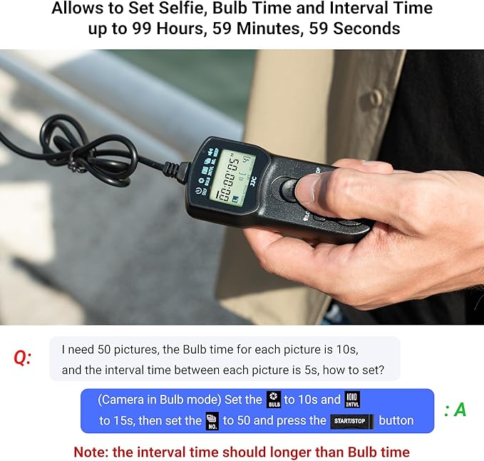 JJC TC-80N3 Intervalometer Timer Remote Shutter Release Time Laspe for Canon EOS R1 R5 Mark II R3 5D Mark IV III II 6D Mark II 7D Mark II 5DsR 1Dx Mark III II 1Ds Mark III 50D 40D & More Canon Cameras