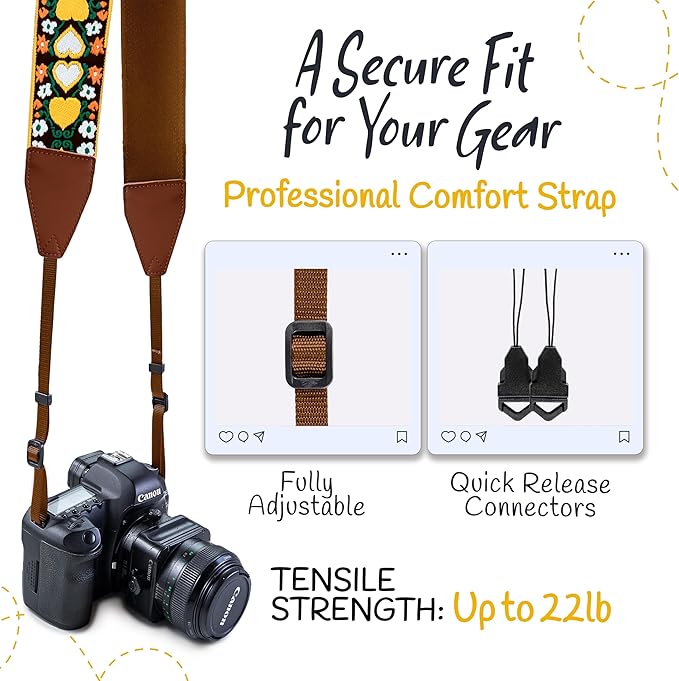 Art Tribute Camera Strap for All DSLR and Mirrorless Cameras. Add Your Name Or Initials Make It a Personalized Gift