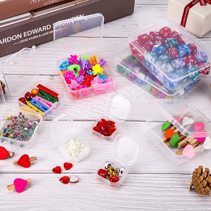 48 Packs Clear Small Plastic Containers Transparent Storage Box with Hinged Lid for Small Items Crafts Jewelry (2.12 x 2.12 x 0.79 Inches)
