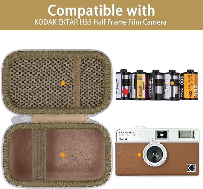Camera Case for KODAK EKTAR H35/H35N/KODAK Snapic A1 Frame Film Camera,Carrying Case Holder for KODAK EKTAR H35/H35N Half Frame Film Camera and Accessories(Brown Case)