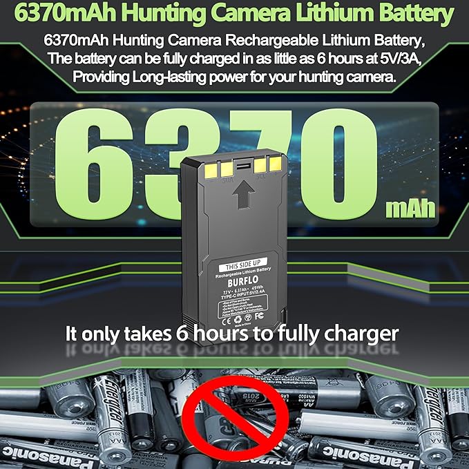 Upgrade 6370mAh Rechargeable Battery for Flex-M Flex G-36 Flex-S Flex-Plus Flex Series Cellular Trail Hunting Camera,Upgraded 6370mAh Replacement for LIT-22PRO Hunting Camera Batteries,1 Type-C Cable