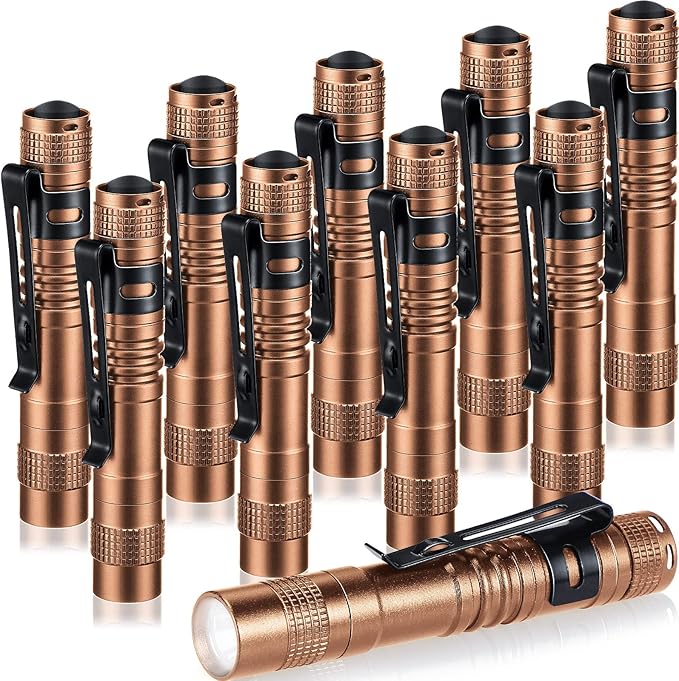 Hortsun 10 Pcs Mini Flashlight Bulk LED Pen with Pocket Small Flashlight with Clip for Outdoor Father's Day Gift for Men(3.54 Inch,Brown)