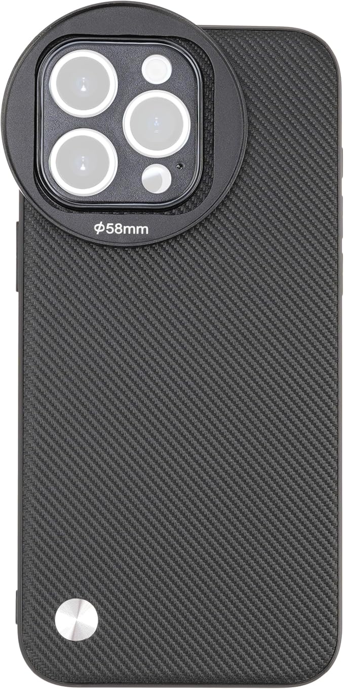 FocusFoto Phone Case Holder for iPhone 15 Pro Case, Integrated with 58mm Threaded Filter Adapter, with 58mm Variable ND2-ND400 Fader ND Neutral Density Filter Kit (Black)