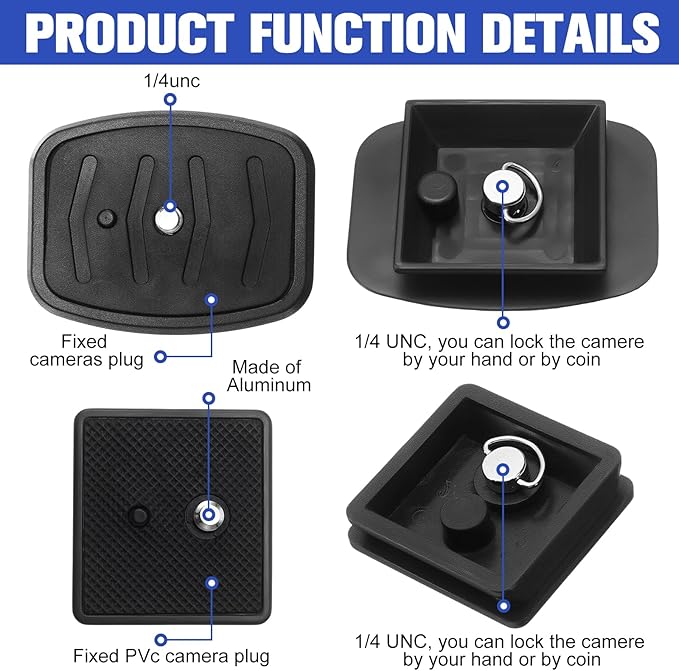TOODOO 2 Pack 41mm and 43mm Tripod Quick Release Plate Camera Mounting Adapter, 2 Sizes QR Release Camera Tripod Ball Head Parts Replacement Compatible with Ambico V0552 V0554, Sunpak,Kalimar