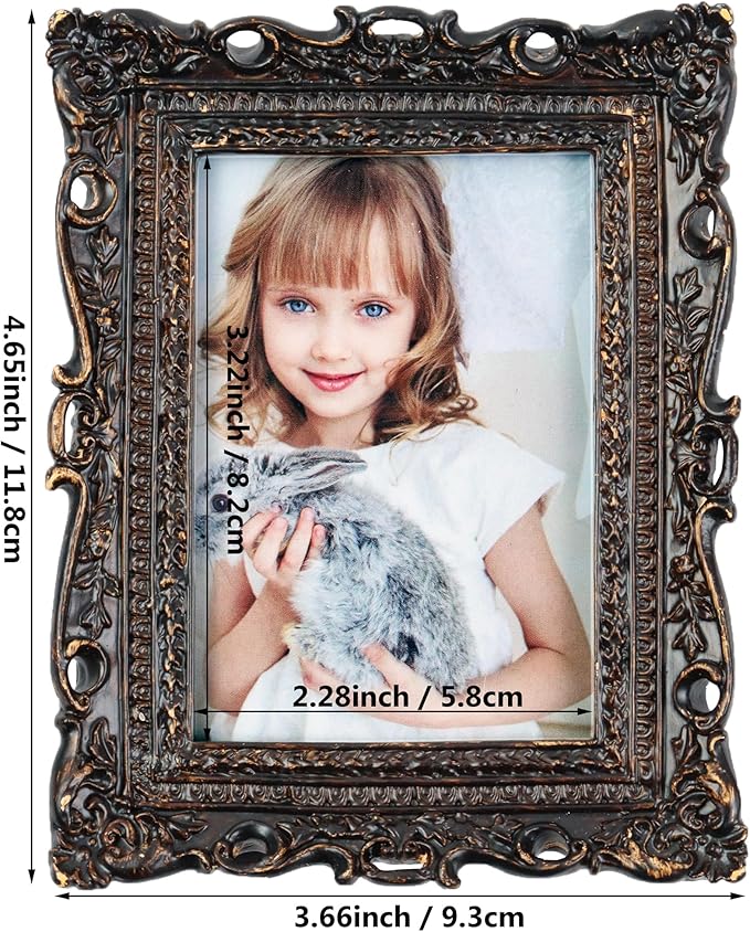 Hymmah 2.5 * 3.5Inch Mini Wallet Picture Frame Vintage Photo Frame Ornate Textured Hand-Crafted Resin Frame with Easel&Hook for Tabletop&Wall Display,Photo Gallery,Art