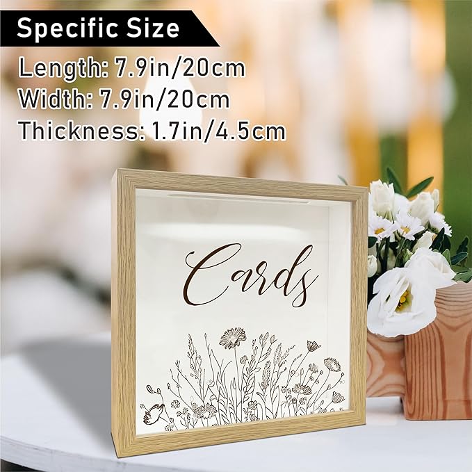 8"x 8" Card Collection Box Photo Frame - Small Grass Flower Pattern Keepsake - Memory Box for Displaying and Collecting Greeting Cards, Tickets,Wedding,Evening Party,Invitation Keepsake Gifts - A03