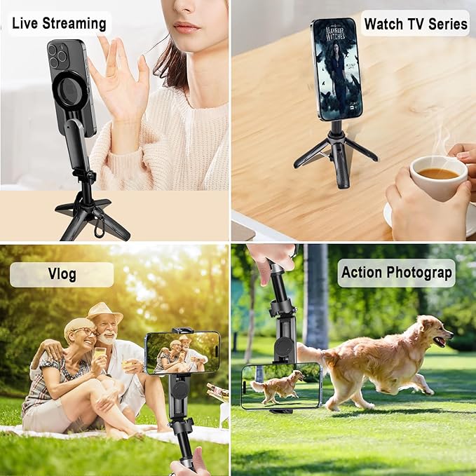 Mini Magnetic Phone Tripod with Remote Control, Portable Magnetic Selfie Stick Tripod for Photography, Videography and Live Streaming, Cell Phone Stand for iPhone Smartphone