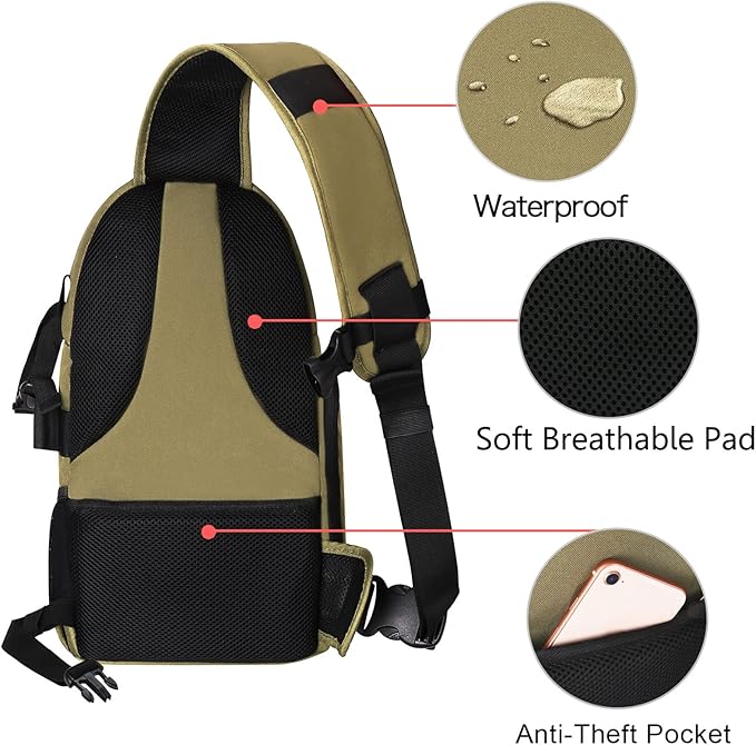 MOSISO Camera Sling Bag, DSLR/SLR/Mirrorless Camera Case Shockproof Photography Camera Backpack with Tripod Holder & Removable Modular Inserts Compatible with Canon/Nikon/Sony/Fuji, Khaki