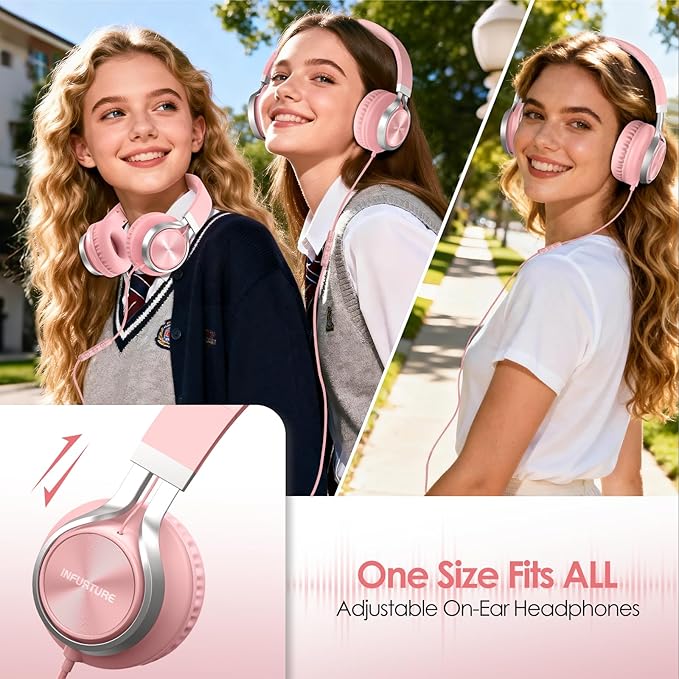 USB C Headphones Wired with Mic & Volume Control, Tangle-Free, Type C Over-Ear Headphones, Lightweight/Foldable Kids Headphones Wired Headphones USB C for iPad/Sports/School/Travel/iPhone 17/16/15