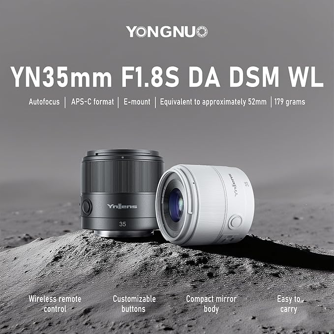 YONGNUO E Mount Lens, APS-C Frame Lenses for Sony E Mount, STM Auto Focus Prime Lens,35mm-50mm f/1.8 Lens for Sony ZV-E1, A1, A7RV, A7RIV, A7RIII, A7RII, A7R, A7IV, A7III, A7SIII, A7II (35mm F1.8)