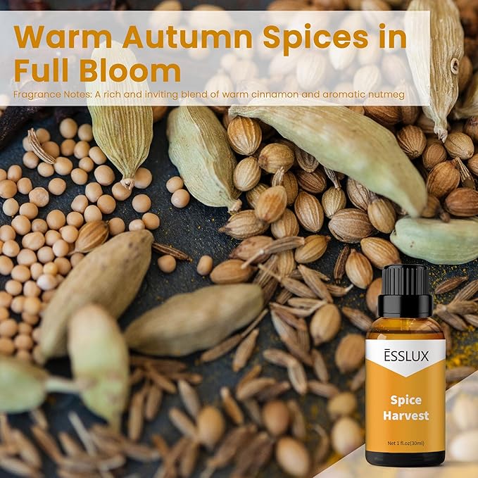 Spice Harvest Fragrance Oil, ESSLUX Aromatherapy Essential Scented Oils for Home for Diffuser, Massage, Soap, Candle Making Scents, Perfume, Humidifier, 30 ml