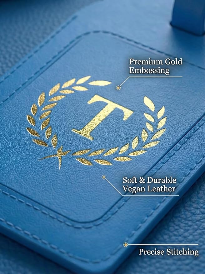 Luggage Tags for Suitcases 6 Pack PU Leather Travel Bag Tags with Privacy Cover & Stainless Steel Buckle, Vegan Leather Name ID Labels for Travel Bags, Cruise, Airline, Backpack, Baggage Identifier(T)