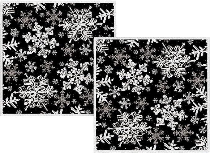 Artoid Mode Black Snowflakes Winter Kitchen Dish Cloths, 12x12 Inch Quick Dry Microfiber Dishcloths for Kitchen Dish Rags Set of 2