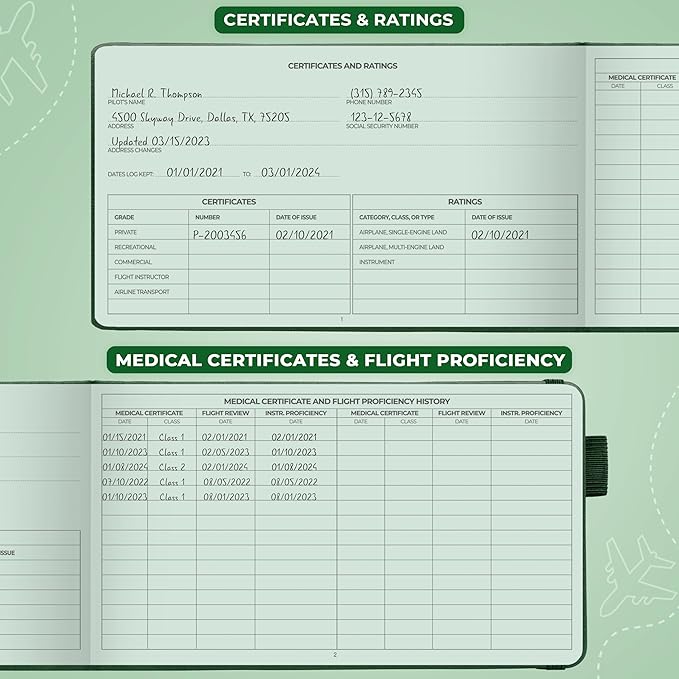Clever Fox Pilot Logbook – Hardcover Flight Log Journal for Professional & Student Pilots – Aircraft Record Book, Aviation Gifts & Gear (Radar Green)