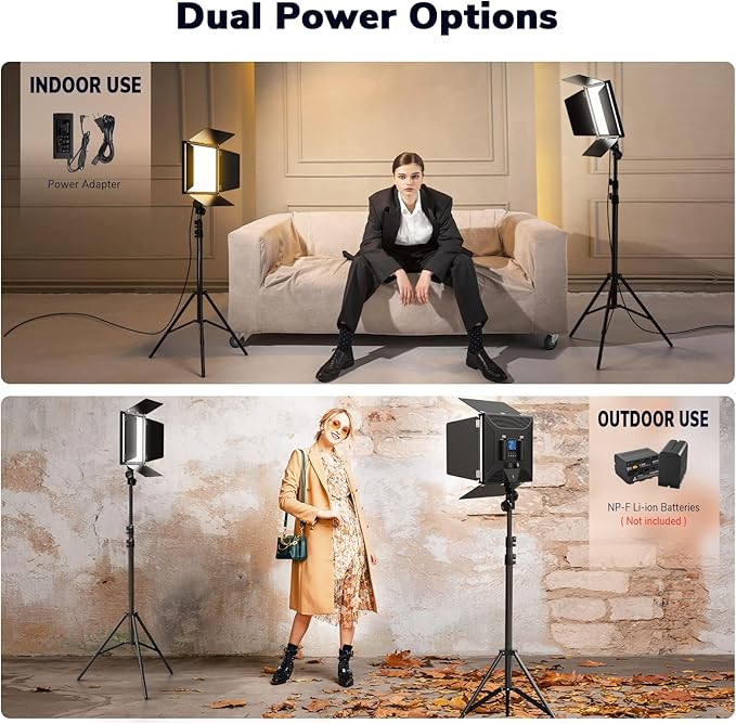 D50 Photography Lighting with Barn Door, 2-Pack 15.4" LED Video Light with Remote, 45W 3000K-8000K Dimmable Bi-Color Panel Light for Live Streaming/Wedding Shooting/Video Recording/Studio/Film