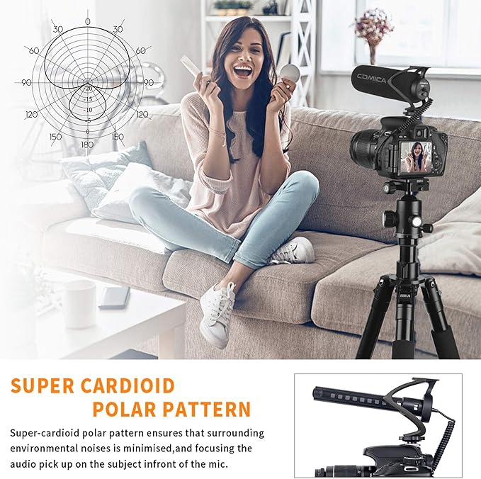 COMICA CVM-V30 LITE Video Microphone,Super-Cardioid Condenser On-Camera Shotgun Microphone for Canon Nikon Sony Panasonic DSLR Cameras,Mic for iPhone Android Smartphone with 3.5mm Jack(Black)