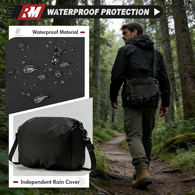 RAINSMORE Camera Bag, SLR/DSLR/Mirrorless Camera Case with Divider Tripod Holder Waterproof Sling Bag Crossbody Camera Bags for Photographers with Rain Cover for Canon/Sony/Nikon/Fuji, Black