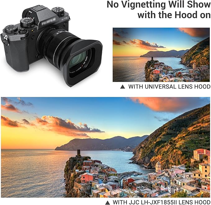JJC Metal Square Lens Hood Shade for Fuji Fujifilm XF 18-55mm F2.8-4 R LM OIS Lens on X-T5 X-T30 II X-T30II XT30II X-T4 X-S20 X-S10 X-T30 X-T20 X-T3 X-E3 Camera, for XF 14mm F2.8 R Lens, with Hood Cap