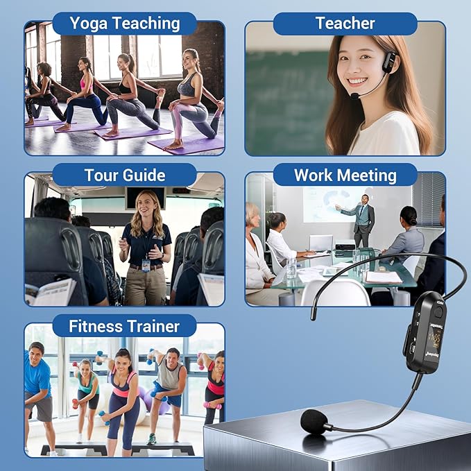 Depusheng 2.4G Wireless Microphone Headset,Lavalier and Handheld Mic 160ft Range,with 1/8''&1/4'' Plug for PA System,Voice Amplifier (1 Headset Microphone)