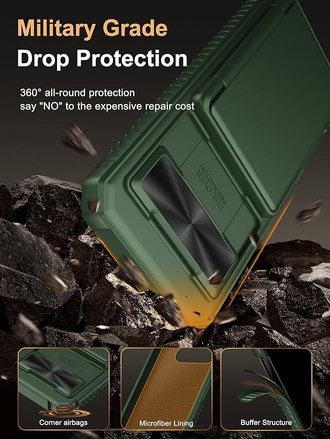 Vihibii for Google Pixel 9a Wallet Case, Built-in Card Holder (4 Cards), [RFID Blocking] & Slide Camera Cover, Military Grade Drop Protection, Rugged Heavy Duty Case for Google Pixel 9a 2025, Green