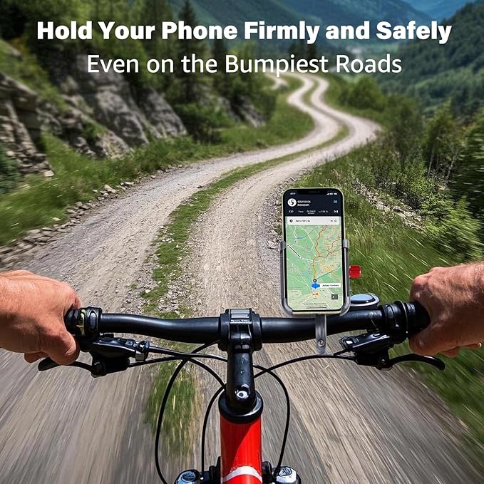 Ralos Bike Phone Mount, Aluminum Motorcycle Cellphone Holder, Mountain Bicycle Handlebar Cell Phone Clamp, Scooter Phone Clip for iPhone 16 Pro Max, 15 14 13 12 Mini, Samsung