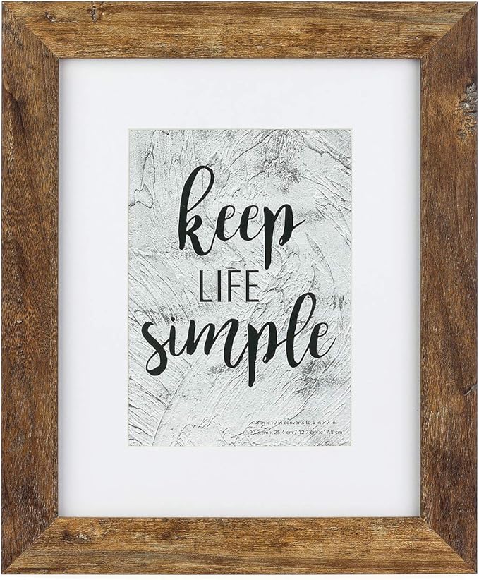 kennethan 8x10 Picture Frame Rotten Brown, Wooden Frame with white mat, For Tabletop and Wall Mounting Display for Home, Office,Gallery,Holiday with Photos, Posters