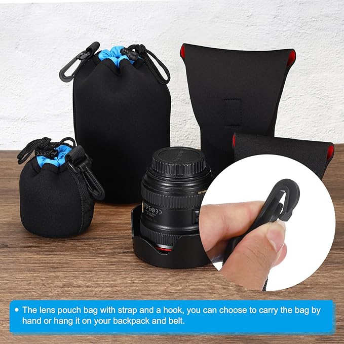 PATIKIL Camera Lens Bag, 2 Pcs 3.3" IDx5.5 H Drawstring Lens Pouch with Thick Protective Neoprene, Lens Case for DSLR Camera Lens, Water Coffee Cups Black