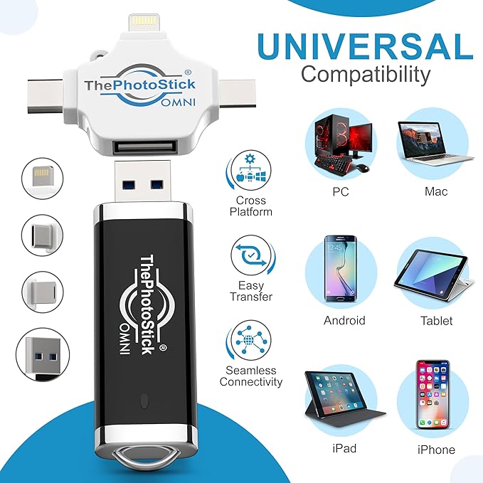 ThePhotoStick Omni 128GB (2 Pack) - Secure Photo & Video Backup | ThePhotoStick Omni Protective Case - Water Resistant & Shockproof USB Storage