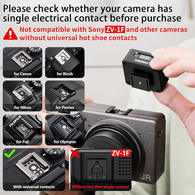 Mini Camera Flash-CF3 Manual Mini Flash,GN5, Aluminum Hot Shoe Flash Speedlight for Ricoh GR3/Sony ZV1/Fuji/Canon/Nikon for Film Camera/DSLR.(Black)