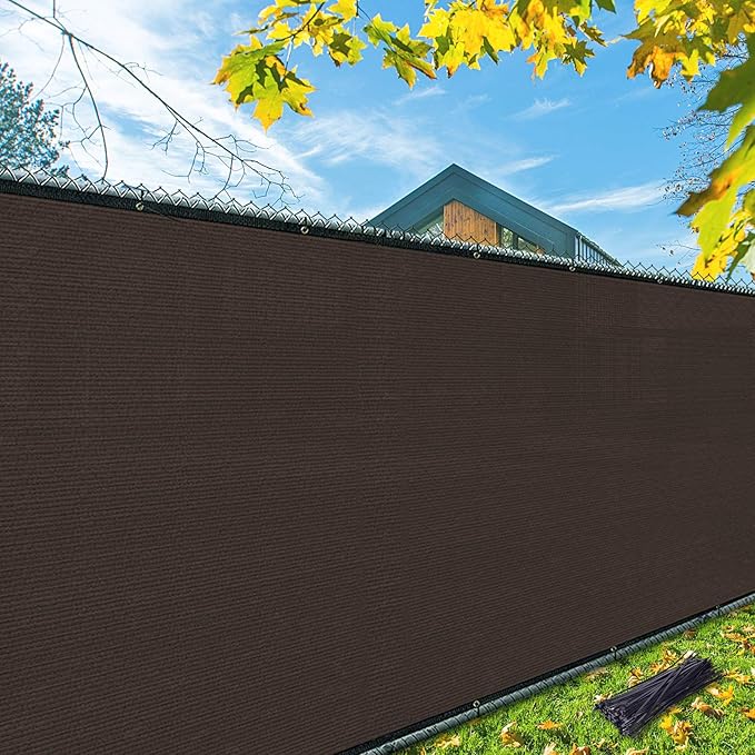 iCover 4x12ft Fence Privacy Screen, Heavy Duty Fencing Panels Screens, Outdoor Shade Cloth Mesh Barrier, Reinforced Bindings and Brass Grommets, Cable Zip Ties Included, Brown