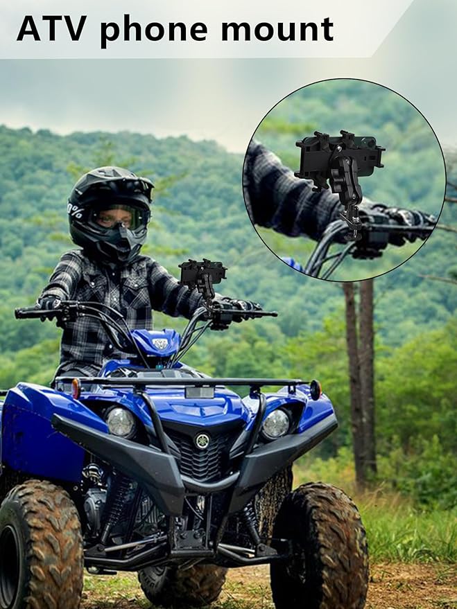 ATV Phone Holder, Quad Phone Mount, 8 Clamps Holds 4.7-7.1" Phones, One Hand Operation Motorcycle Phone Clip for 7/8-9/8" Handlebar,Compatible with Yamaha Polaris Honda Can Am