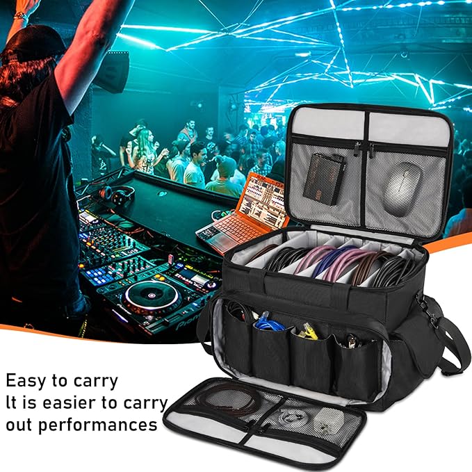 Cable File Bag With Adjustable Dividers Dj Gig Bag for Cables, Cords,DJ Gear,Sound Instrument and Accessories 16L x 11W x 12H inch, Grey