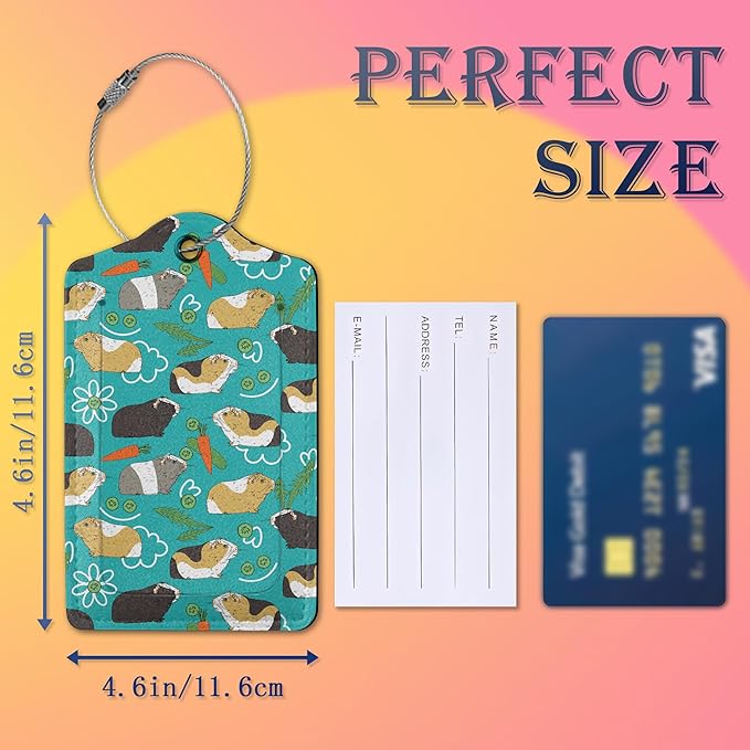 Luggage Tags for suitcases,2 Pack Cute Guinea Pig Luggage Tag,Leather Stainless Steel Loop Label Tag for Women Men Girls Travel Bag Suitcase