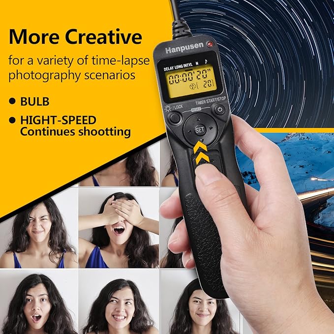 Camera Wired Timer Shutter Release, Camera Intervalometer Shutter Release Cords Compatible with Nikon D5, D6, D800, D850, D810; Replaces Nikon MC-30