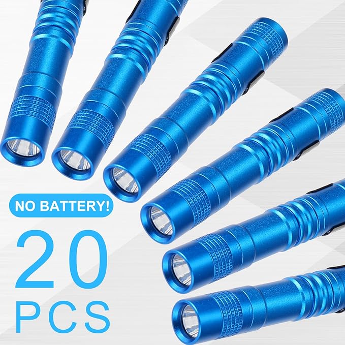 Hortsun 20 Pcs Mini Pen Light Flashlights Christmas Gifts for Men Pocket Flashlights Pen with Clip Small LED Handheld Slim Torches Without Battery(3.54 Inch,Blue)