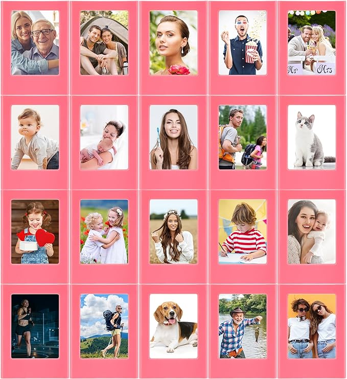 Epakh 20 Packs Magnetic Photo Picture Frame Cute Mini Table Photo Frame Holder 3 Inches Plastic Colorful Picture Display for Fridge Office (Pink)