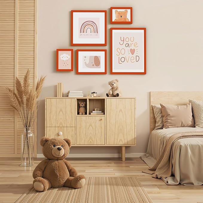 Vittanly 12x12 Picture Frame, Made of Solid Wood and Shatterproof Plexiglass, Display Pictures 8x8 with Mat or 12x12 without Mat, Wooden Photo Frame for Wall Mounting, Orange, 1 Pack