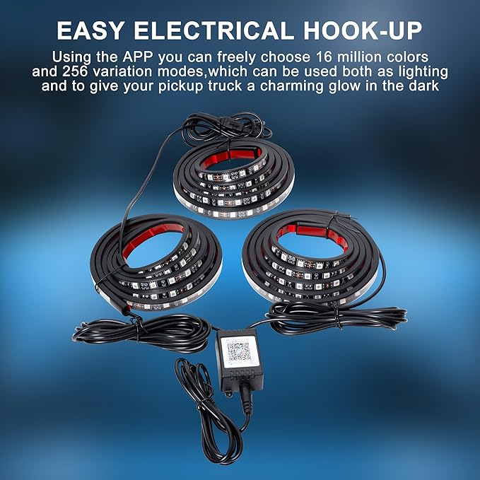 3PCS 60" RGB Truck Bed Light Strip Kit Remote Controlled Color Changing LED Bars with Music Sync, IP67 Waterproof for Pickup Trucks, SUVs, RVs & Boats