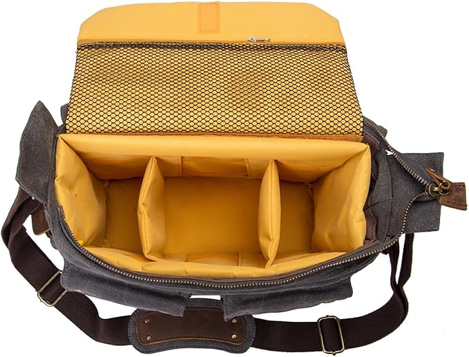 peacechaos Men's Lightweight Vintage Waterproof Canvas DSLR SLR Shockproof Camera Shoulder Messenger Bag Sling bag (Yellow)