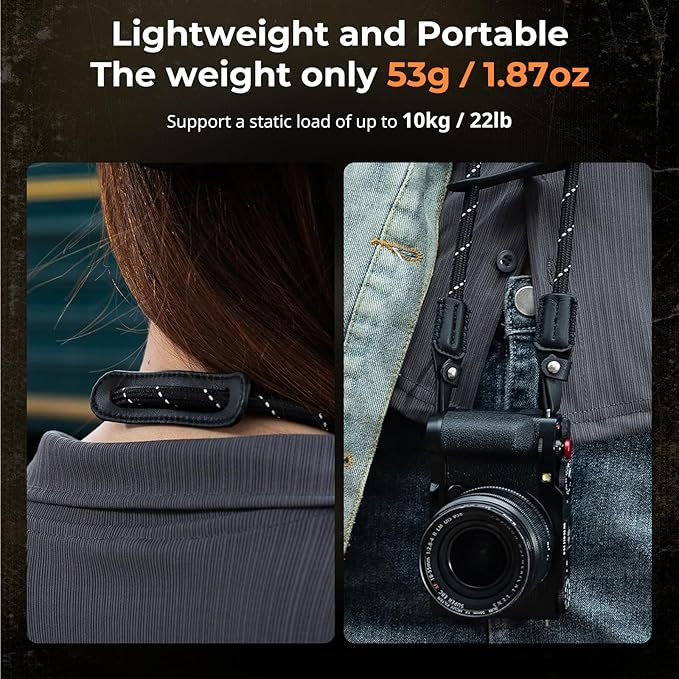 SMALLRIG Rope Camera Neck Shoulder Strap, Adjustable Braided Shoulder Strap with O-Ring and Leather Pad