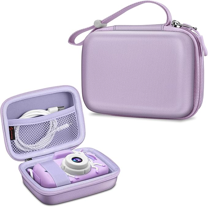FINTIE Kids Camera Case Compatible with Goopow/Seckton/Dylanto/Mgaolo/Masterbee/CIMELR/Desuccus Kids Digital Camera Toys, Children Carrying Bag, Birthday Festival Gift, Lilac Purple